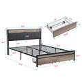 Full Size Metal Platform Bed Frame With Upholstery Storage Function Headboardand Usb Liner And Footboard With Drawersno Box Spring Needed, Large Under Bed Storage, Easy Assemble Black Grey Mdf Metal