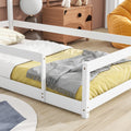 Twin Size Wood Bed With House Shaped Headboard Floor Bed With Fences,White Twin White Wood Bedroom American Design Pine Pine