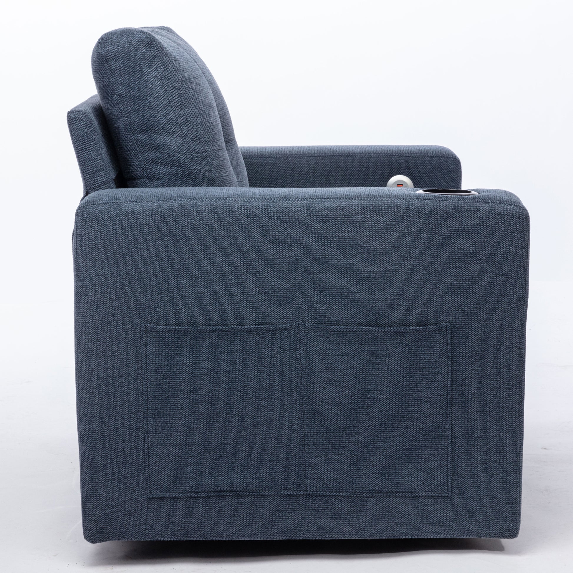 Modern Swivel Accent Sofa Chairergonomic Casual 90 Degree Swivel Single Sofa Seat With Drink Holder Living Room Chair ,Soft Egyptian Velvet Sofa Chair Blue Brown Wood Primary Living Space Delicate Duty Pine 1 Seat Blue Linen Soft Cushion Back Art