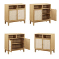 Buffet Cabinet With Storage,Storage Cabinet With Natural Rattan Decorated Doors,Rattan Cabinet With Adjustable Shelf,Sideboard For Living Room,Kitchen,Hallway,2 Doors, Storage, Natural Natural Rubber Wood