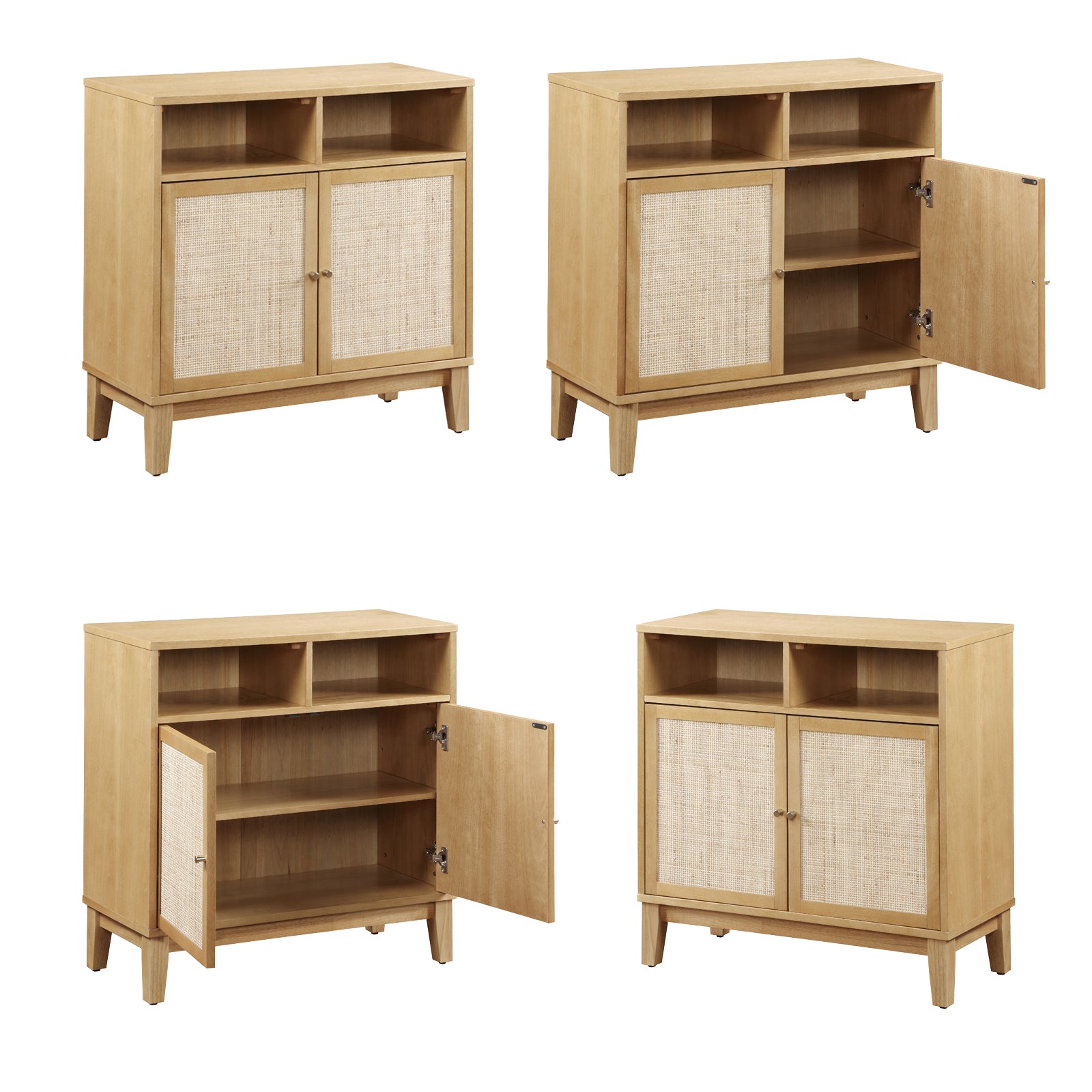 Buffet Cabinet With Storage,Storage Cabinet With Natural Rattan Decorated Doors,Rattan Cabinet With Adjustable Shelf,Sideboard For Living Room,Kitchen,Hallway,2 Doors, Storage, Natural Natural Rubber Wood