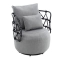Coolmore Upholstered Tufted Living Room Chair Textured Linen Fabric Accent Chair With Metal Stand Gray Linen
