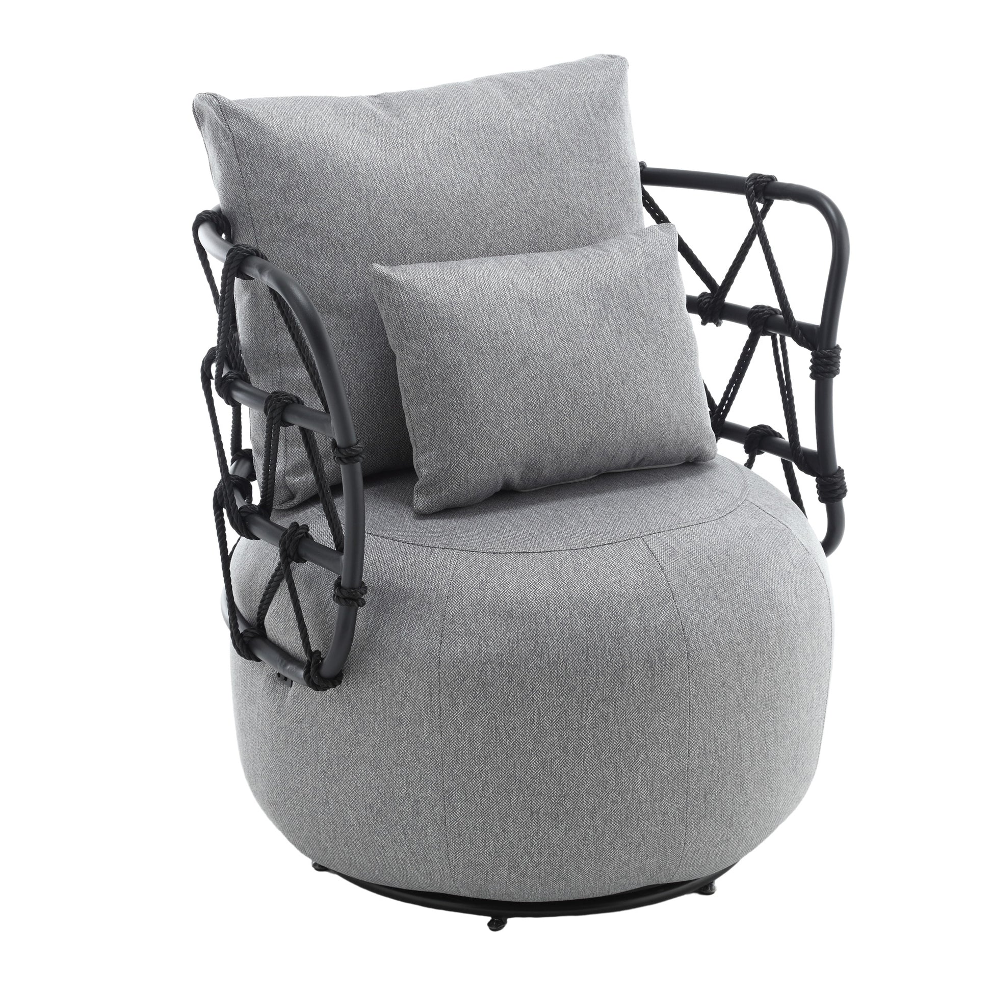 Coolmore Upholstered Tufted Living Room Chair Textured Linen Fabric Accent Chair With Metal Stand Gray Linen