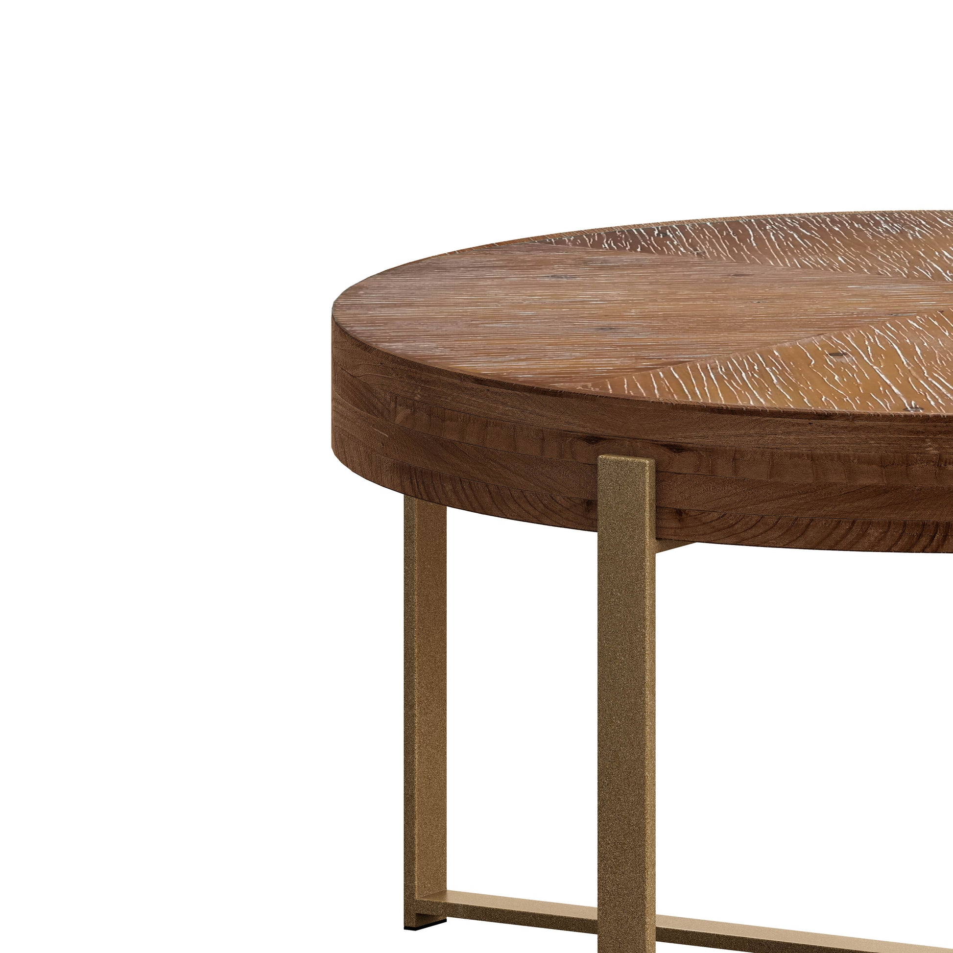 33.86"Modern Retro Splicing Round Coffee Table,Fir Wood Table Top With Gold Cross Legs Base Same Sku:W757126236 Gold Fir Metal & Wood