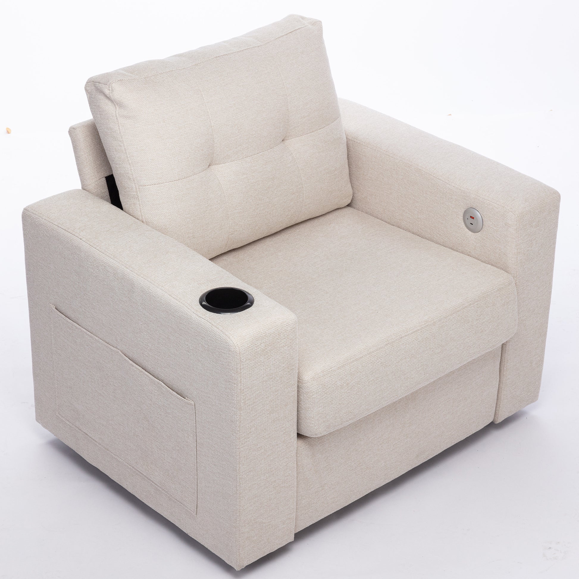 Modern Swivel Accent Sofa Chair, Ergonomic Casual 90 Degree Swivel Single Sofa Seat With Drink Holder Living Room Chair ,Soft Egyptian Velvet Sofa Chair White Brown Wood Primary Living Space Delicate Duty Pine 1 Seat White Linen Soft Cushion Back Art