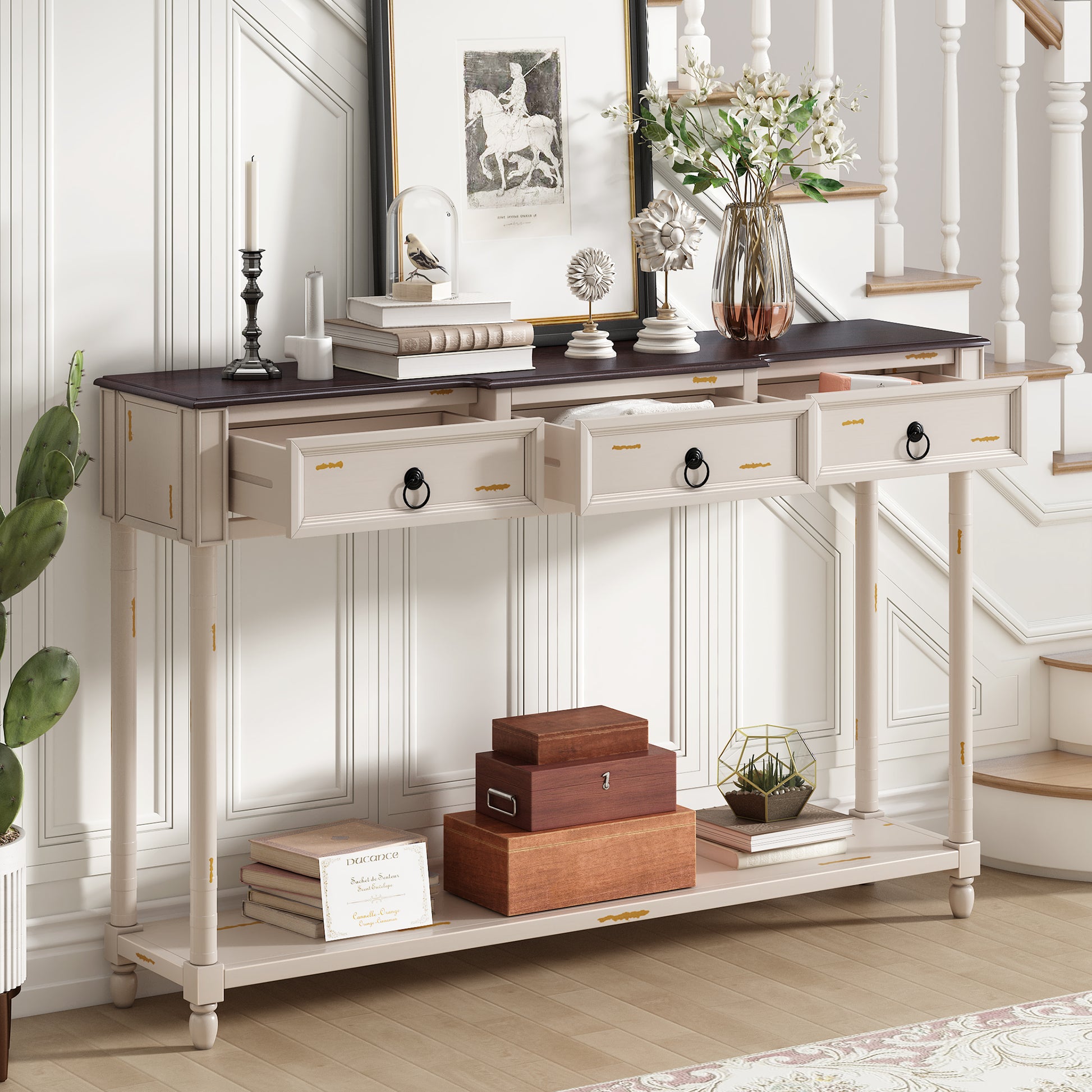 Console Table Sofa Table With Drawers For Entryway With Projecting Drawers And Long Shelf Beige, Old Sku: Wf189574Aad Beige Solid Wood Mdf