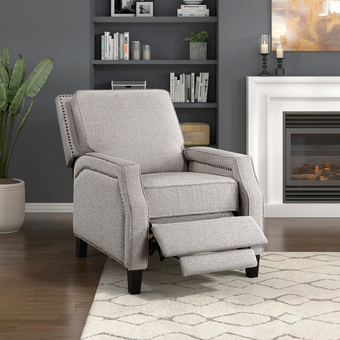 Push Back Reclining Chair Transitional Style Chenille Fabric Self Reclining Motion Chair 1Pc Cushion Seat Modern Living Room Furniture Beige Brown Primary Living Space Transitional Solid Wood