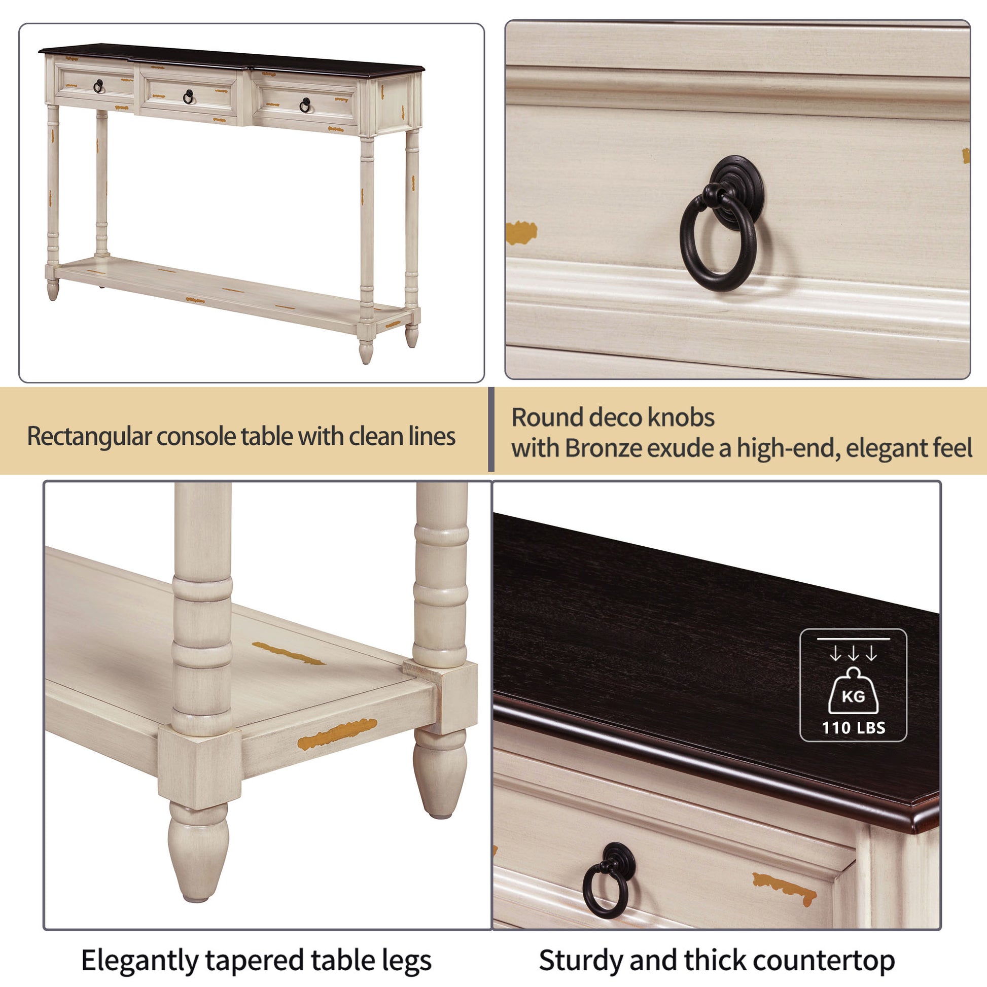 Console Table Sofa Table With Drawers For Entryway With Projecting Drawers And Long Shelf Beige, Old Sku: Wf189574Aad Beige Solid Wood Mdf