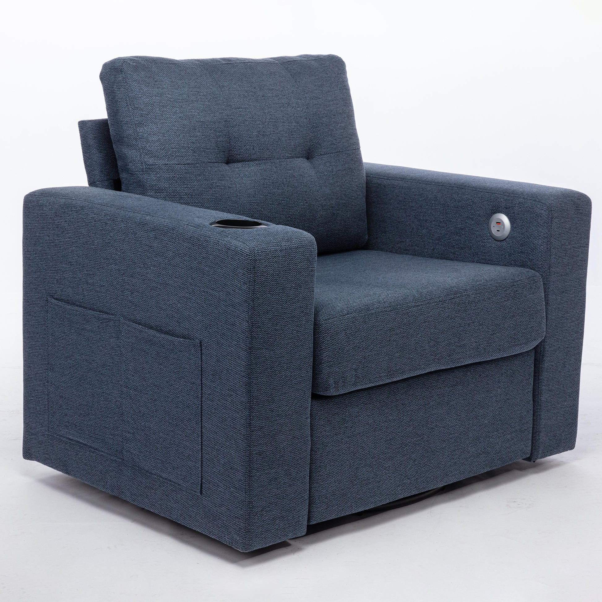 Modern Swivel Accent Sofa Chairergonomic Casual 90 Degree Swivel Single Sofa Seat With Drink Holder Living Room Chair ,Soft Egyptian Velvet Sofa Chair Blue Brown Wood Primary Living Space Delicate Duty Pine 1 Seat Blue Linen Soft Cushion Back Art