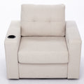 Modern Swivel Accent Sofa Chair, Ergonomic Casual 90 Degree Swivel Single Sofa Seat With Drink Holder Living Room Chair ,Soft Egyptian Velvet Sofa Chair White Brown Wood Primary Living Space Delicate Duty Pine 1 Seat White Linen Soft Cushion Back Art