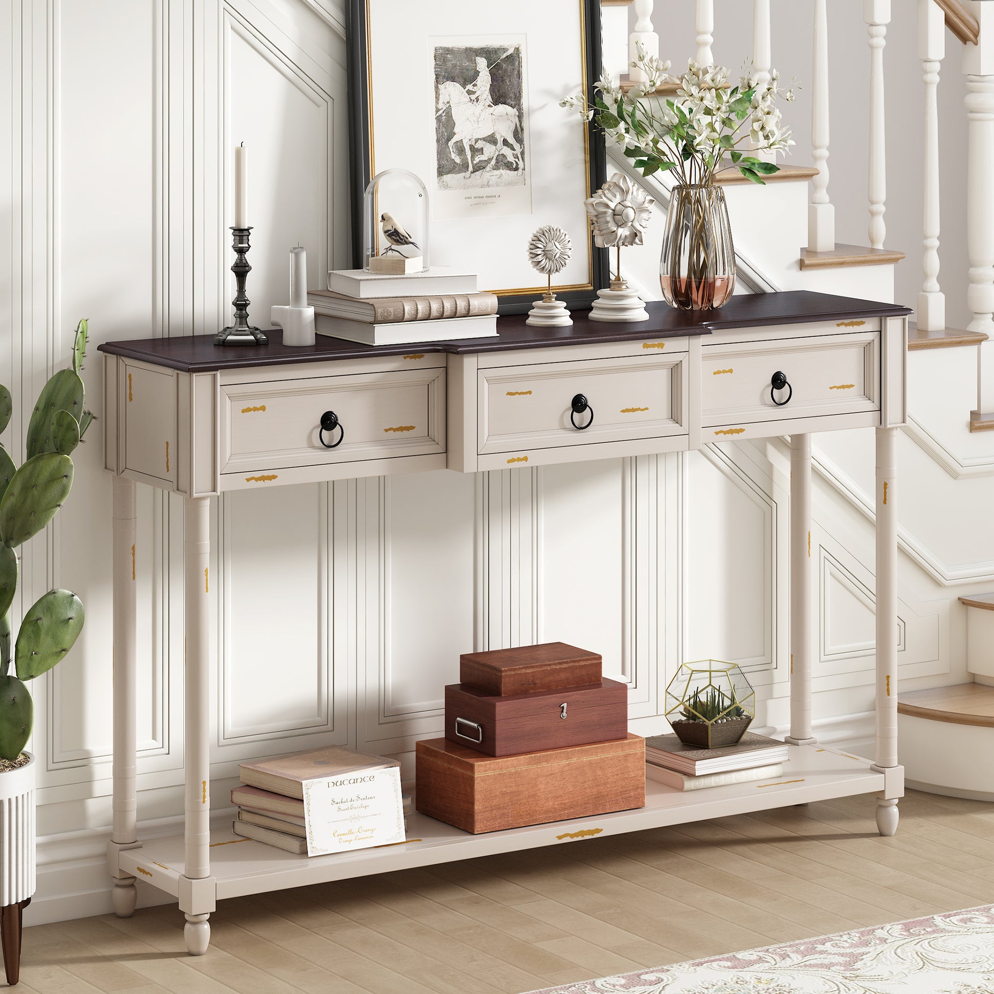 Console Table Sofa Table With Drawers For Entryway With Projecting Drawers And Long Shelf Beige, Old Sku: Wf189574Aad Beige Solid Wood Mdf