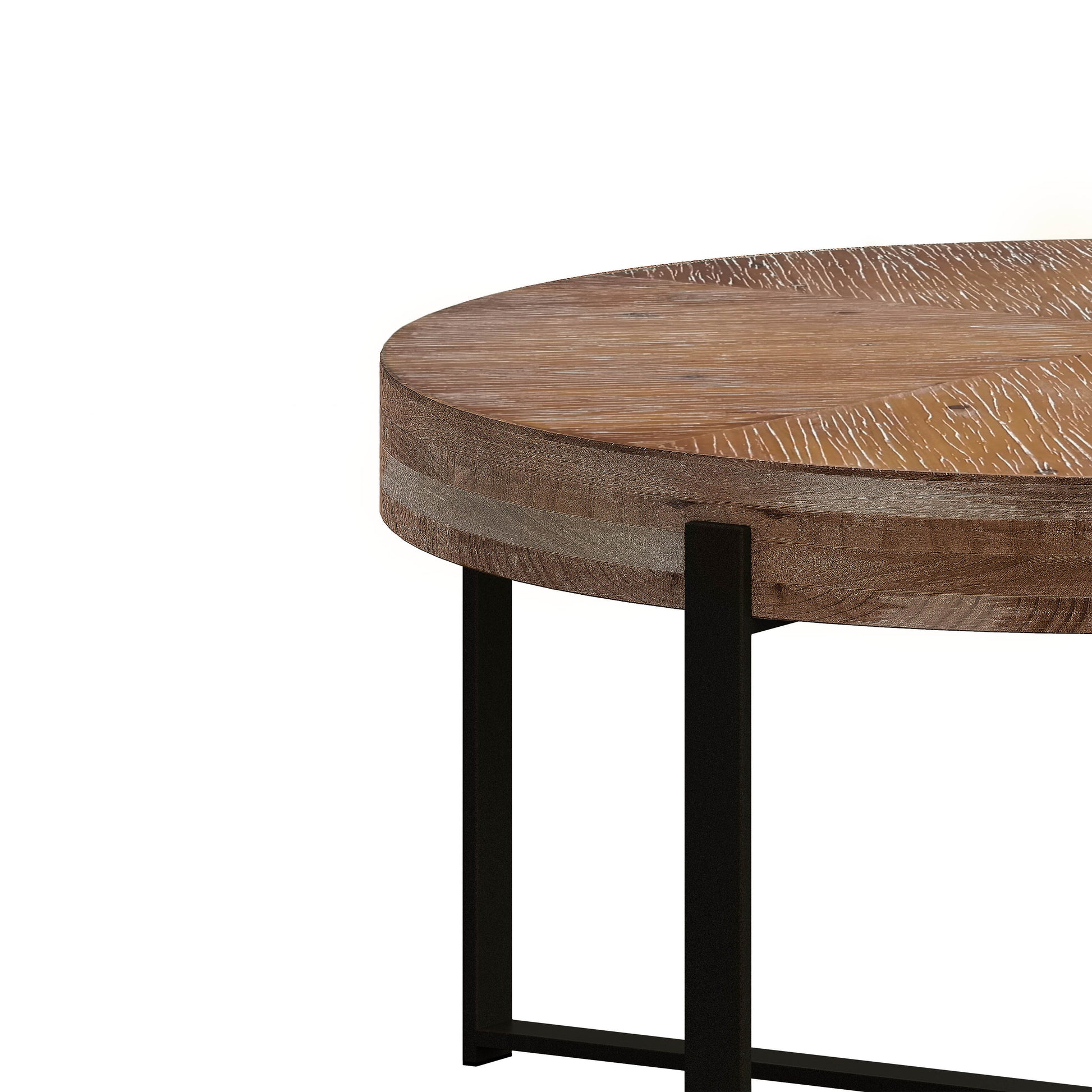 33.86"Modern Retro Splicing Round Coffee Table, Fir Wood Table Top With Black Cross Legs Base Same Sku:W757127347 Black Natural Metal & Wood