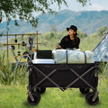 Folding Wagon, Heavy Duty Utility Beach Wagon Cart For Sand With Big Wheels, Adjustable Handle&Drink Holders For Shopping, Camping,Garden And Outdoor Black Garden & Outdoor American Design Fabric Steel