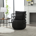Coolmore Upholstered Tufted Living Room Chair Textured Linen Fabric Accent Chair With Metal Stand Black Linen