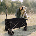 Folding Wagon, Heavy Duty Utility Beach Wagon Cart For Sand With Big Wheels, Adjustable Handle&Drink Holders For Shopping, Camping,Garden And Outdoor Black Garden & Outdoor American Design Fabric Steel