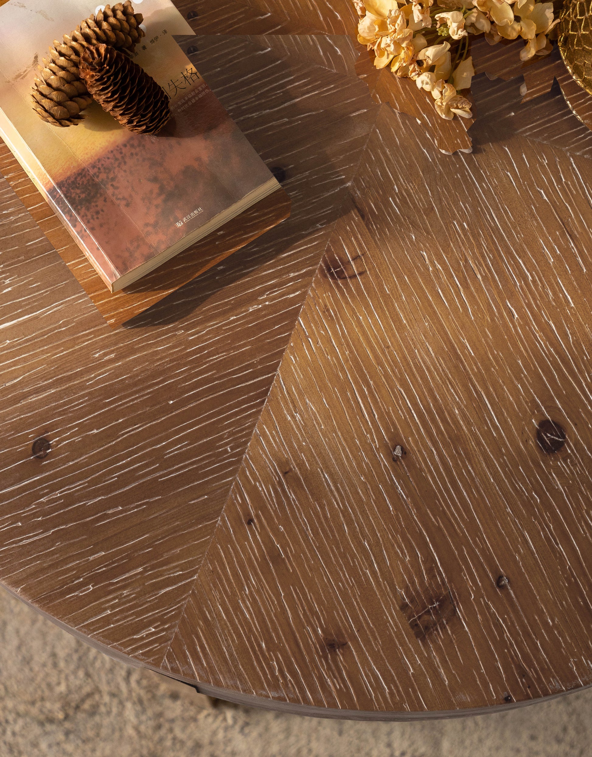 33.86"Modern Retro Splicing Round Coffee Table,Fir Wood Table Top With Gold Cross Legs Base Same Sku:W757126236 Gold Fir Metal & Wood