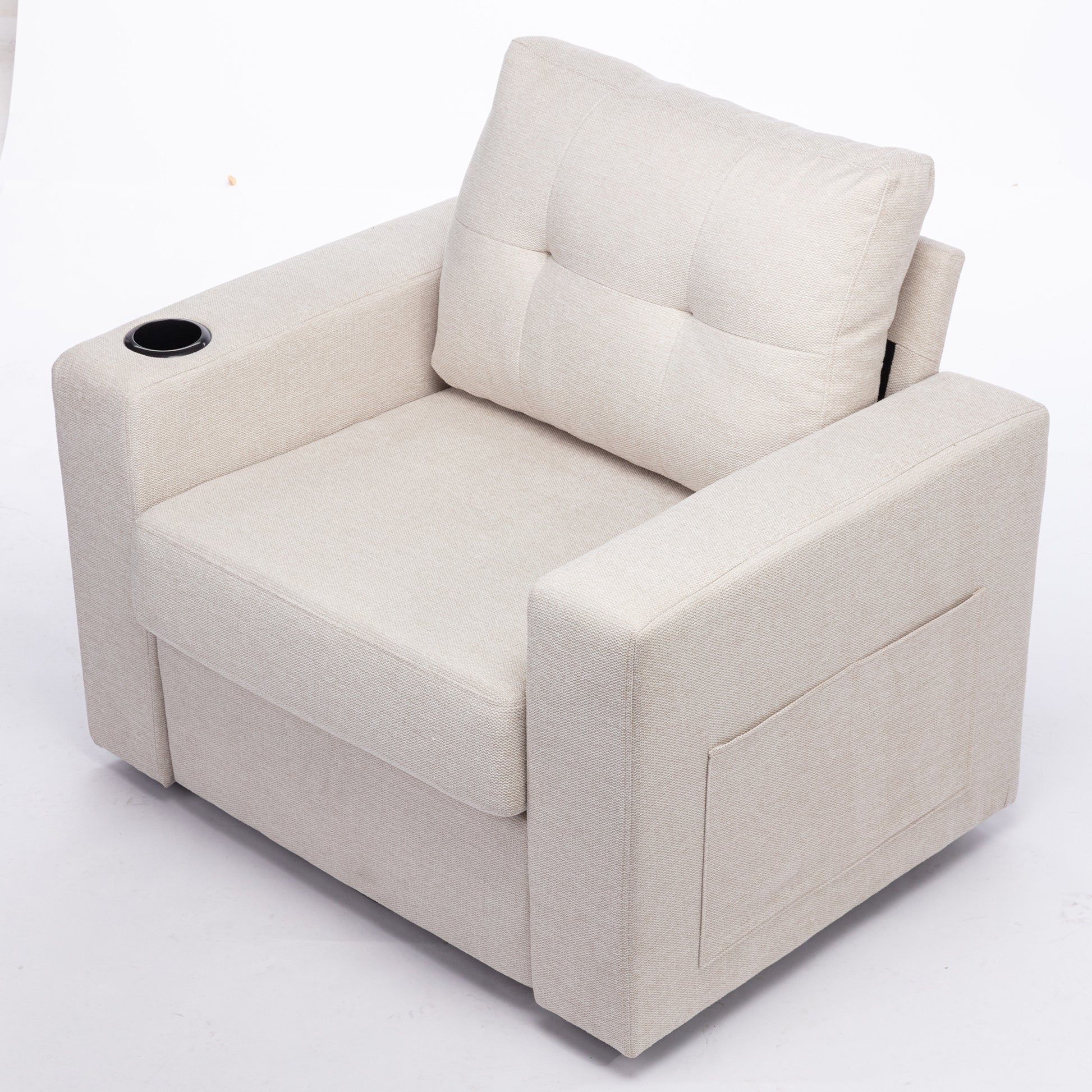 Modern Swivel Accent Sofa Chair, Ergonomic Casual 90 Degree Swivel Single Sofa Seat With Drink Holder Living Room Chair ,Soft Egyptian Velvet Sofa Chair White Brown Wood Primary Living Space Delicate Duty Pine 1 Seat White Linen Soft Cushion Back Art