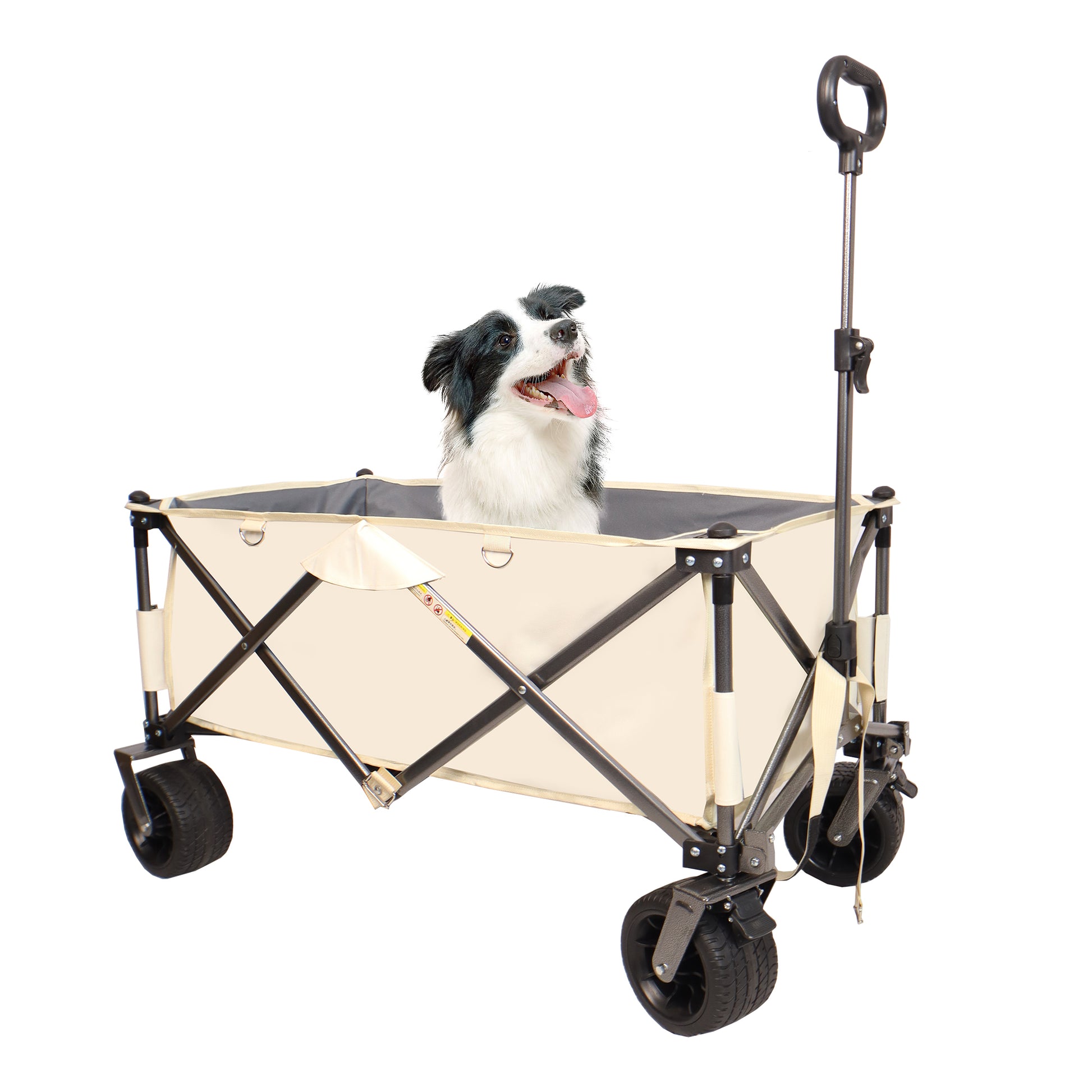 Folding Wagon, Heavy Duty Utility Beach Wagon Cart For Sand With Big Wheels, Adjustable Handle&Drink Holders For Shopping, Camping,Garden And Outdoor Antique White Gray Garden & Outdoor American Design Fabric Steel