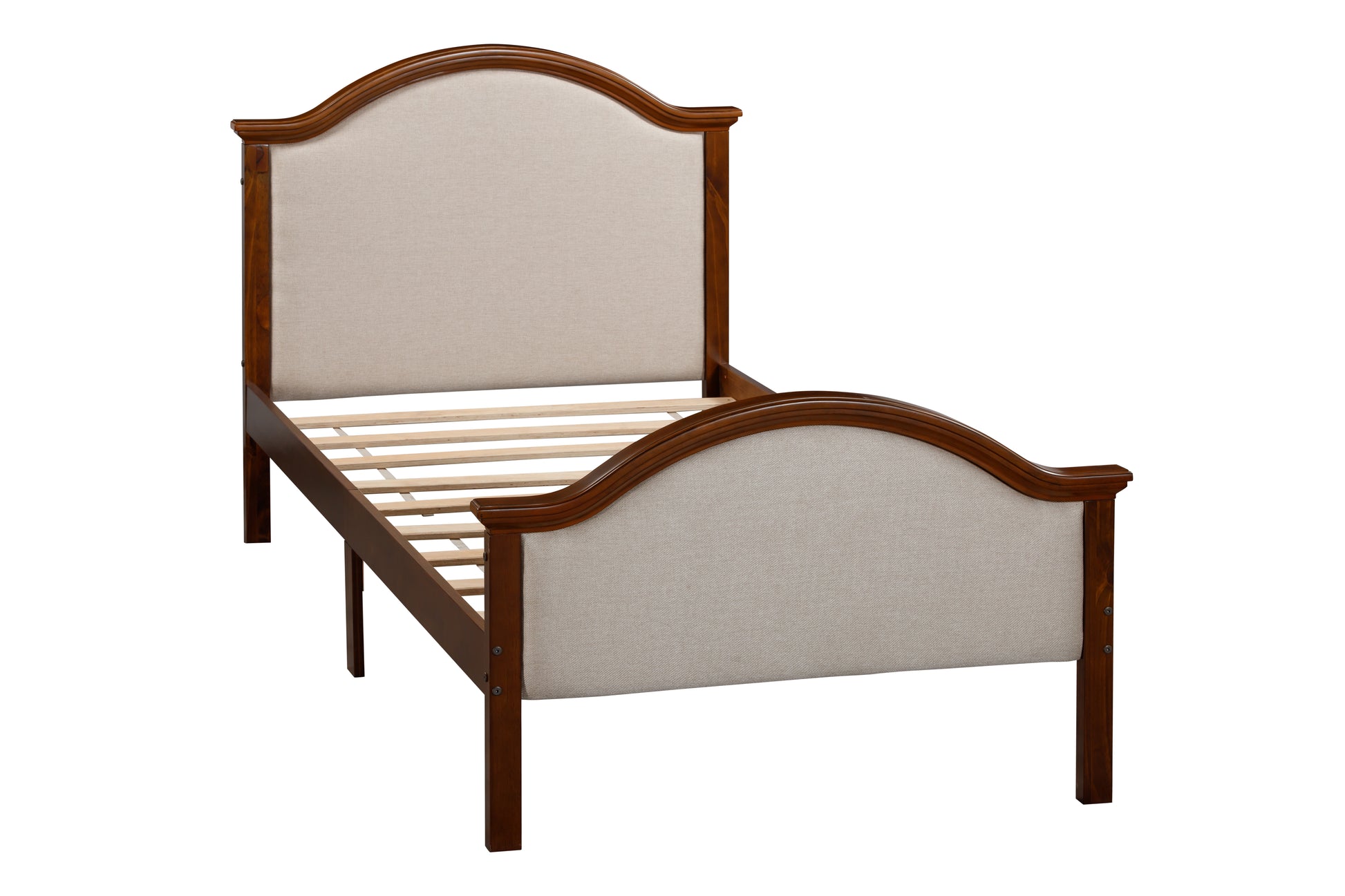 Twin Bed With Upholstered Headboard And Footboard, With Slats,Walnut Twin Walnut Bedroom American Design Pine