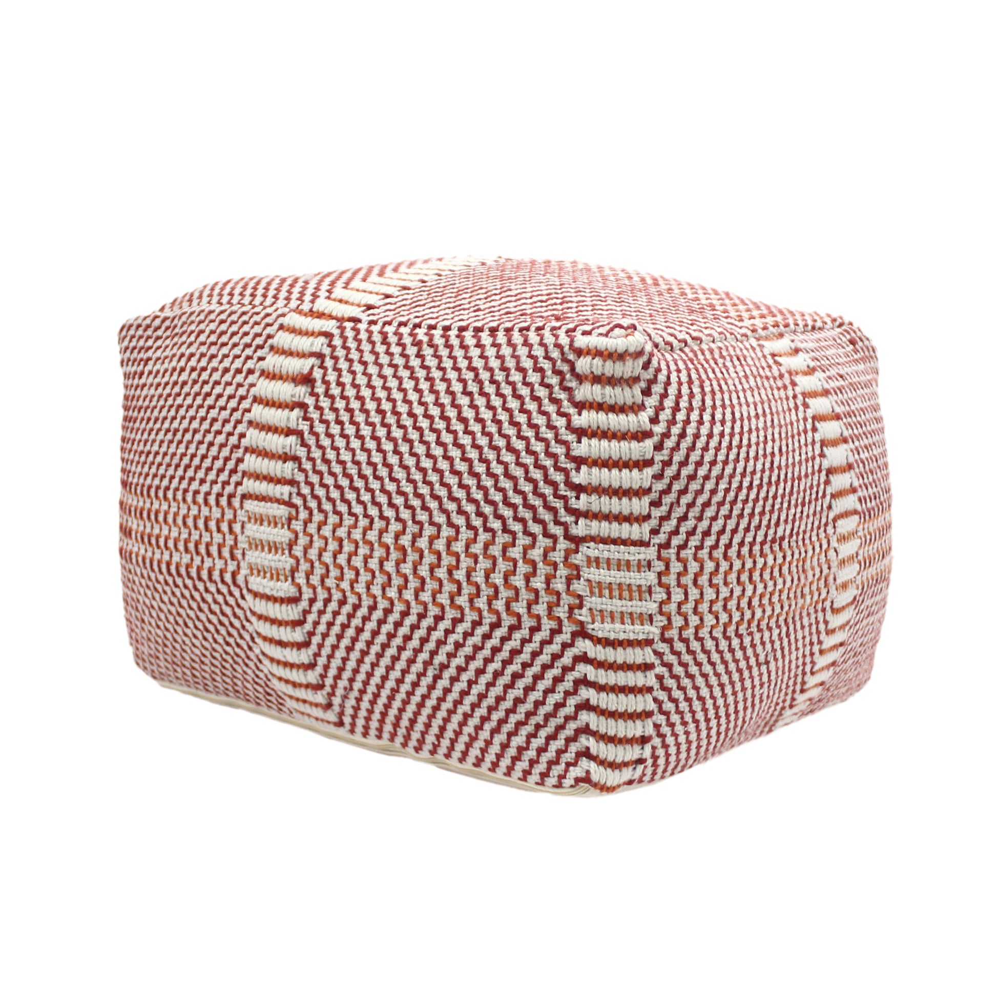 Morro Bay Handcrafted Water Resistant Pouf, Orange And Red Multi Multi Waterproof Fabric