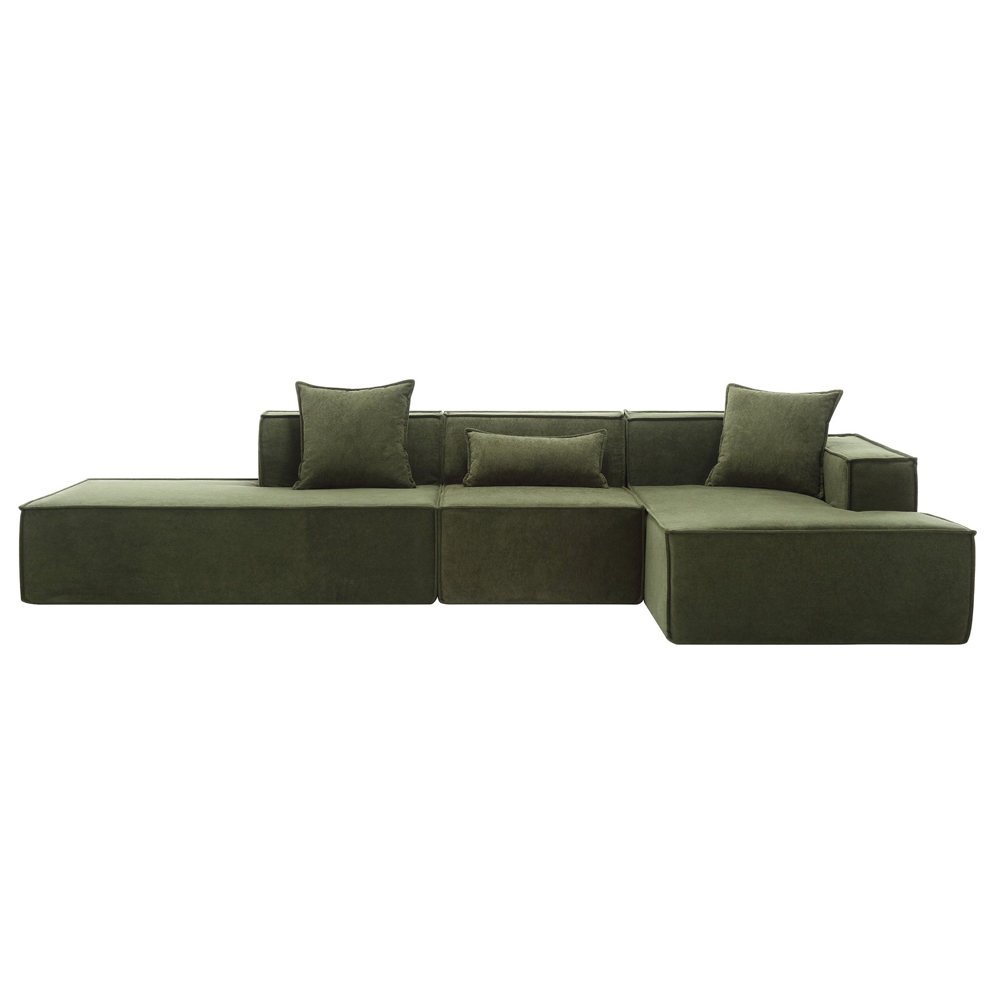 Modular Combination Living Room Sofa Set, Modern Minimalist Sofa, Free Installation Sofa, L Shaped, Italian Minimalist Tofu Block Sofa, Right Hand Facing,Terrycloth Fabric,Green Green Polyester Primary Living Space Soft Modern Polyester 3 Seat