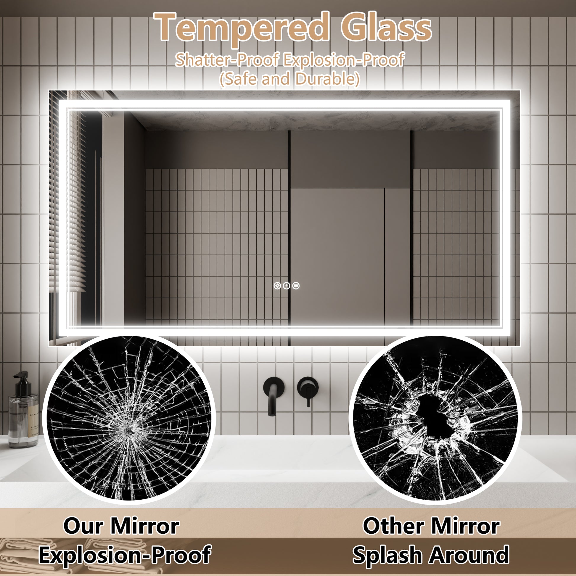 Led Bathroom Mirror, 30X55 Inch Bathroom Vanity Mirrors With Lights, Mirrors For Wall With Smart Touch Button, Anti Fog, Memory Function, Stepless Dimmable Makeup Mirror Horizontal Vertical White Aluminium
