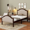 Twin Bed With Upholstered Headboard And Footboard, With Slats,Walnut Twin Walnut Bedroom American Design Pine