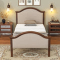 Twin Bed With Upholstered Headboard And Footboard, With Slats,Walnut Twin Walnut Bedroom American Design Pine