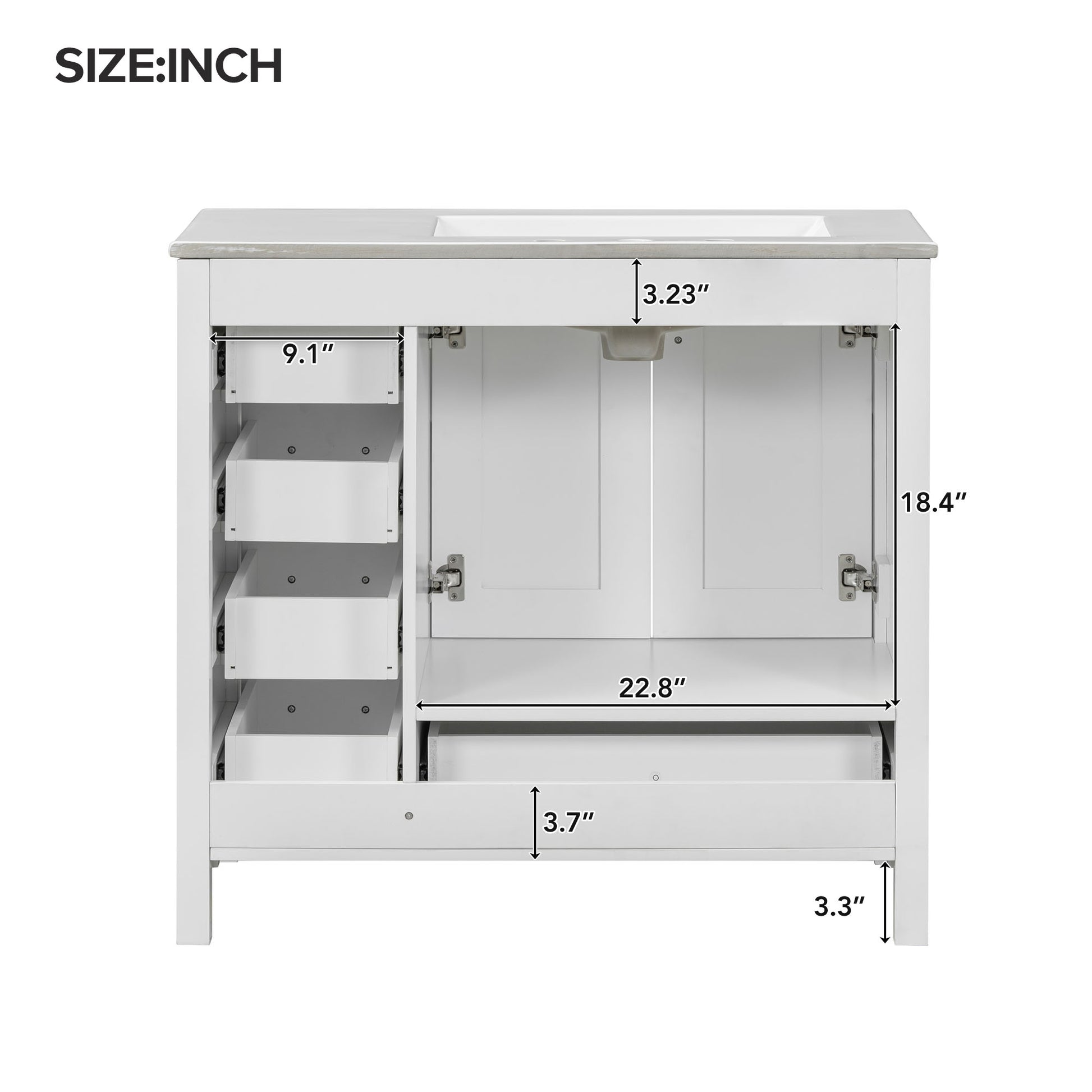 36" White Bathroom Vanity With Ceramic Sink Combo, Abundant Storage Cabinet 2 Soft Close Doors And 5 Drawers White Bathroom Solid Wood Mdf