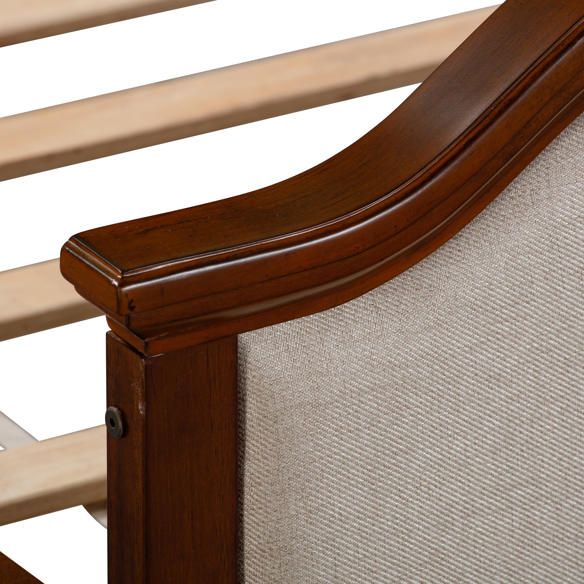 Twin Bed With Upholstered Headboard And Footboard, With Slats,Walnut Twin Walnut Bedroom American Design Pine