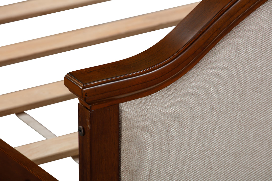 Twin Bed With Upholstered Headboard And Footboard, With Slats,Walnut Twin Walnut Bedroom American Design Pine