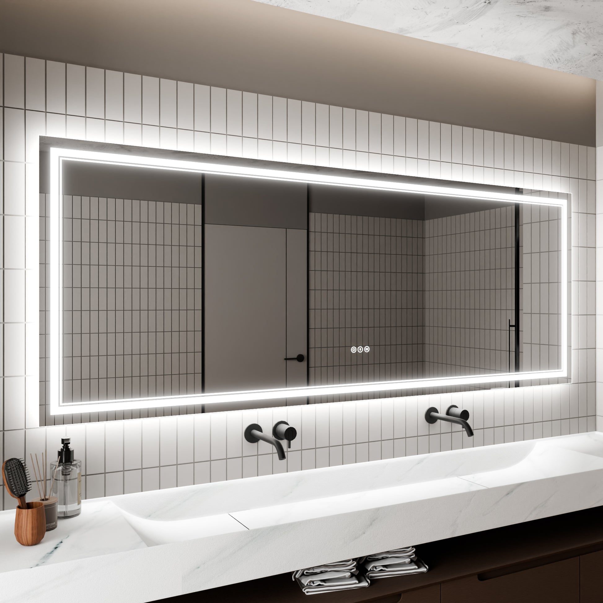 Led Bathroom Mirror, 32X84 Inch Bathroom Vanity Mirrors With Lights, Mirrors For Wall With Smart Touch Button, Anti Fog, Memory Function, Stepless Dimmable Makeup Mirror Horizontal Vertical White Aluminium
