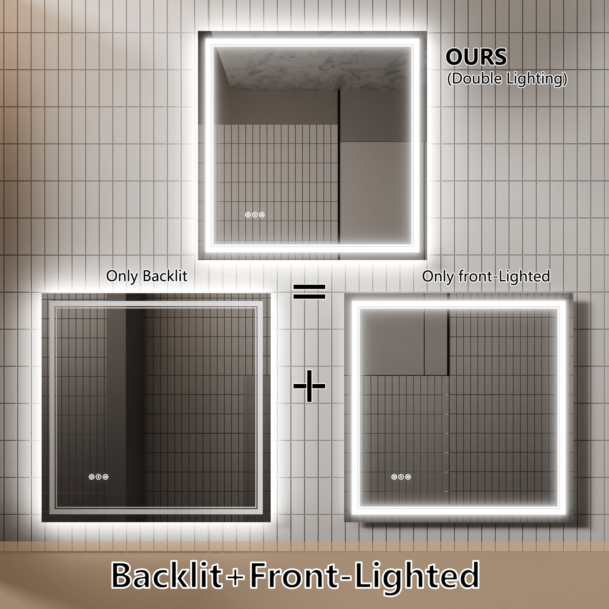 Led Bathroom Mirror, 36X36 Inch Bathroom Vanity Mirrors With Lights, Mirrors For Wall With Smart Touch Button, Anti Fog, Memory Function, Stepless Dimmable Makeup Mirror Horizontal Vertical White Aluminium
