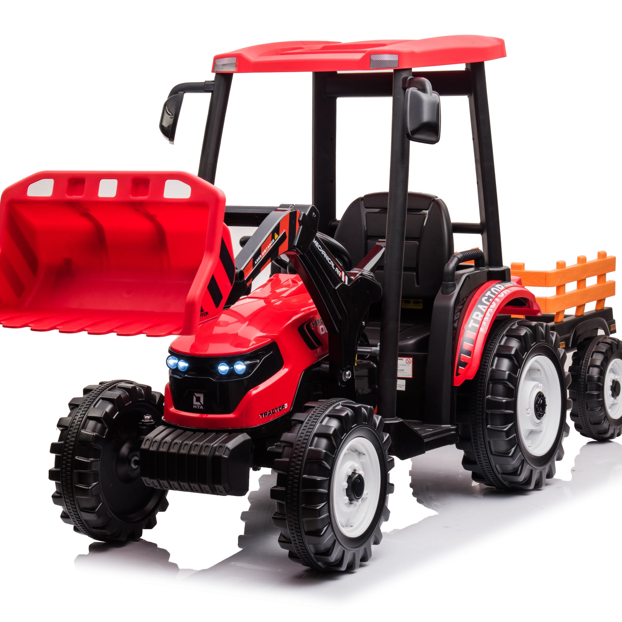 24V Kids 3In1 Ride On Tractor, Pedal Tractors With Working Loader And Backhoe Digger, Kids' Ride On Car Toys, Battery Powered Electric Vehicles With Trailer, Digger For Toddlers Red Red Plastic