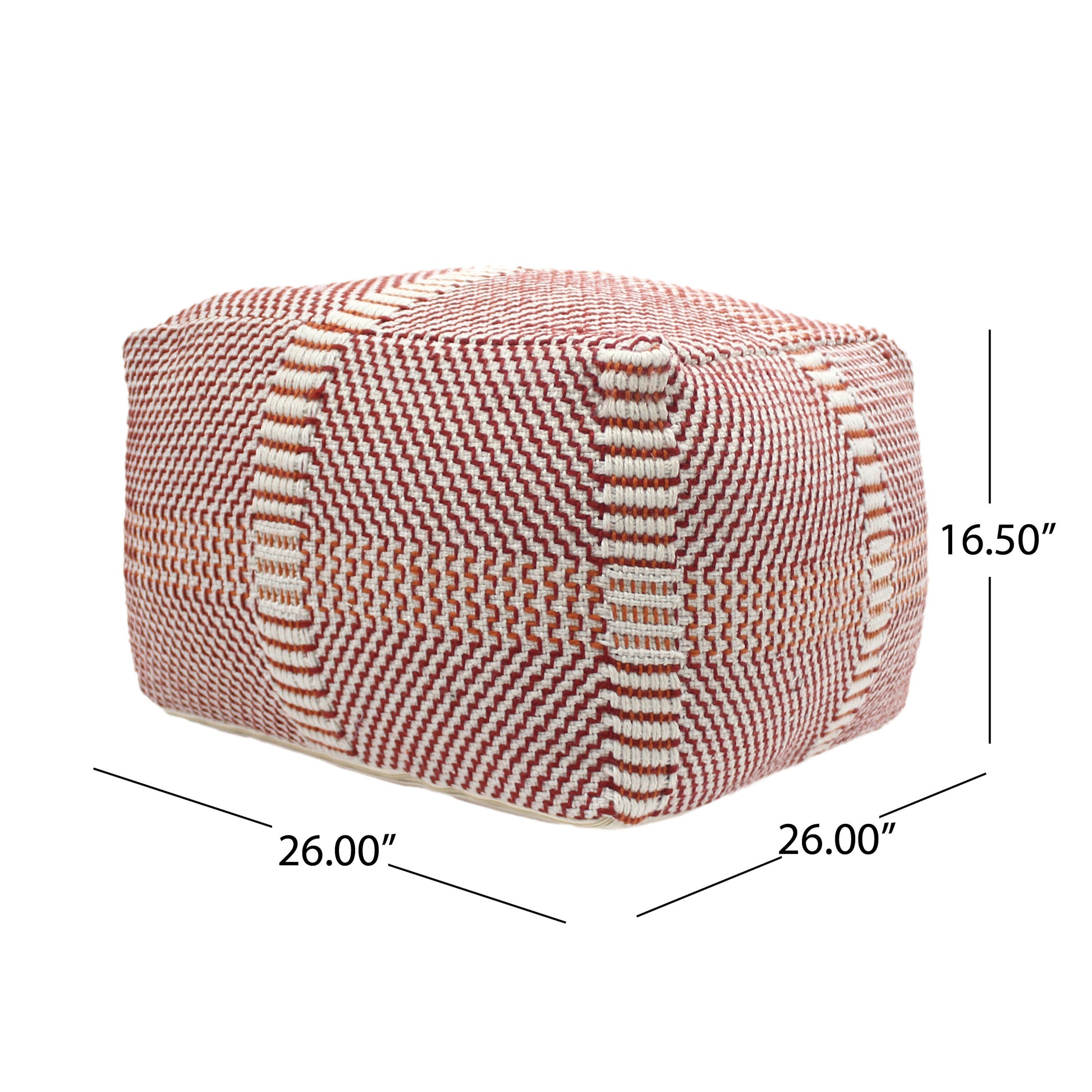 Morro Bay Handcrafted Water Resistant Pouf, Orange And Red Multi Multi Waterproof Fabric