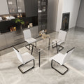 51 Inch Glass Dining Table Set For 4, Dining Table & Chair Sets With Black Metal Legs For Kitchen, Modern Rectangle Tempered Glass Table Top And Pu Dining Armless Chair For Dining Room Transparent Glass