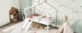 Twin Low Loft House Bed With Slide, Ladder, Safety Guardrails, House Roof Frame,White Twin White American Design Pine