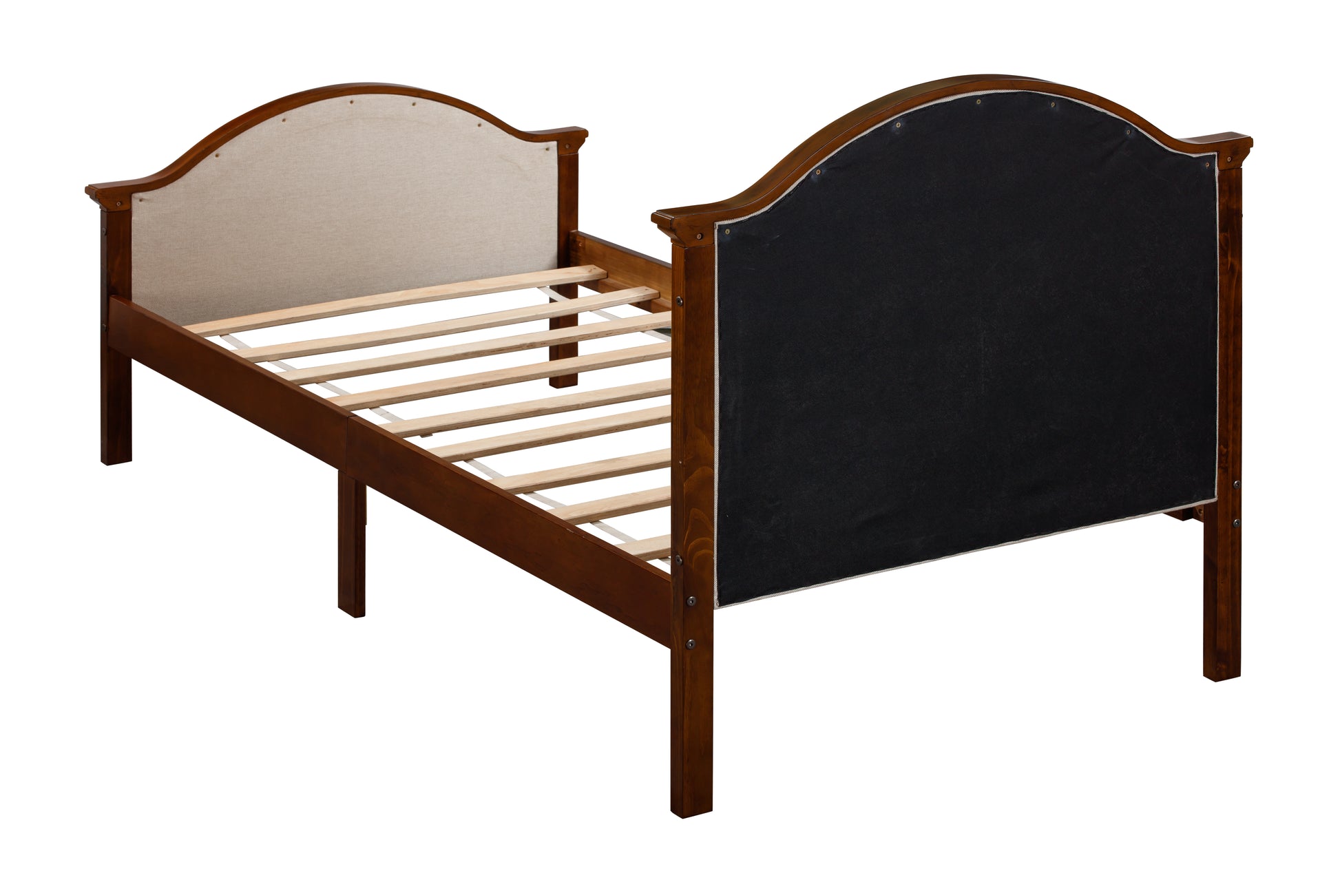 Twin Bed With Upholstered Headboard And Footboard, With Slats,Walnut Twin Walnut Bedroom American Design Pine