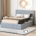 Full Size Upholstered Platform Bed With Lateral Storage Compartments And Thick Fabric, Velvet, Gray Gray Velvet