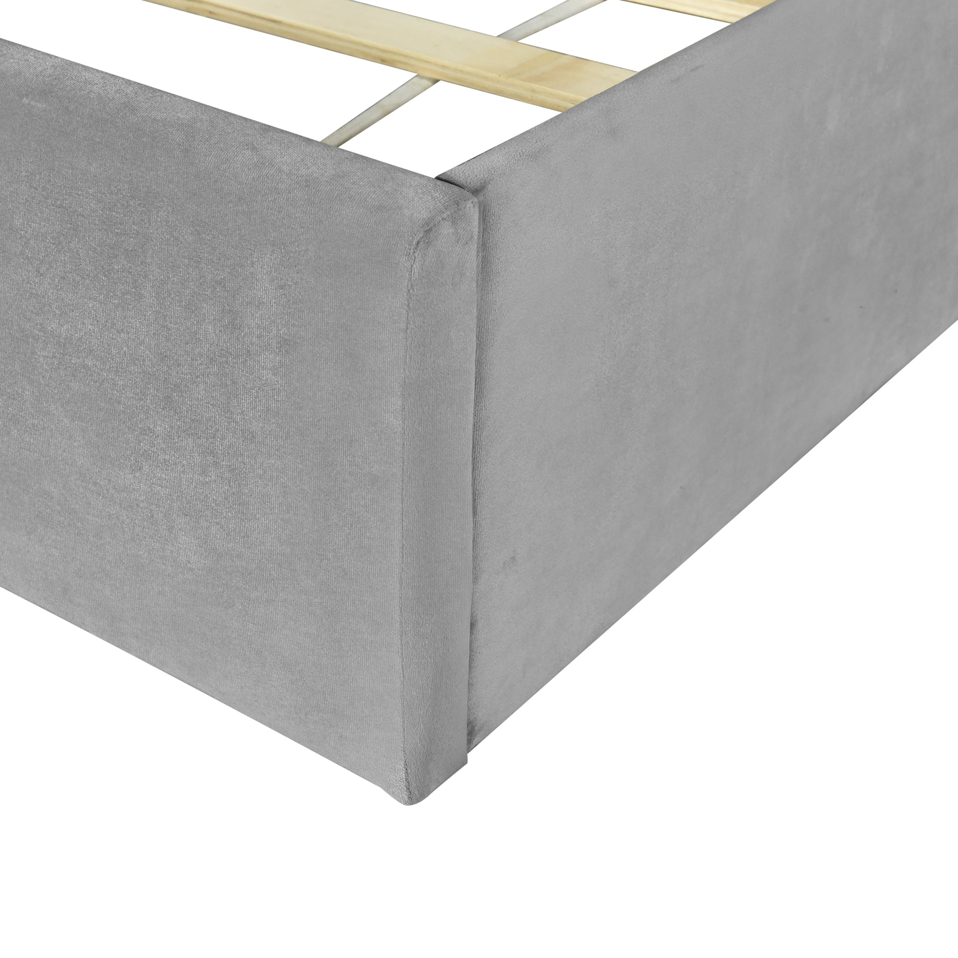 Full Size Upholstered Platform Bed With Lateral Storage Compartments And Thick Fabric, Velvet, Gray Gray Velvet