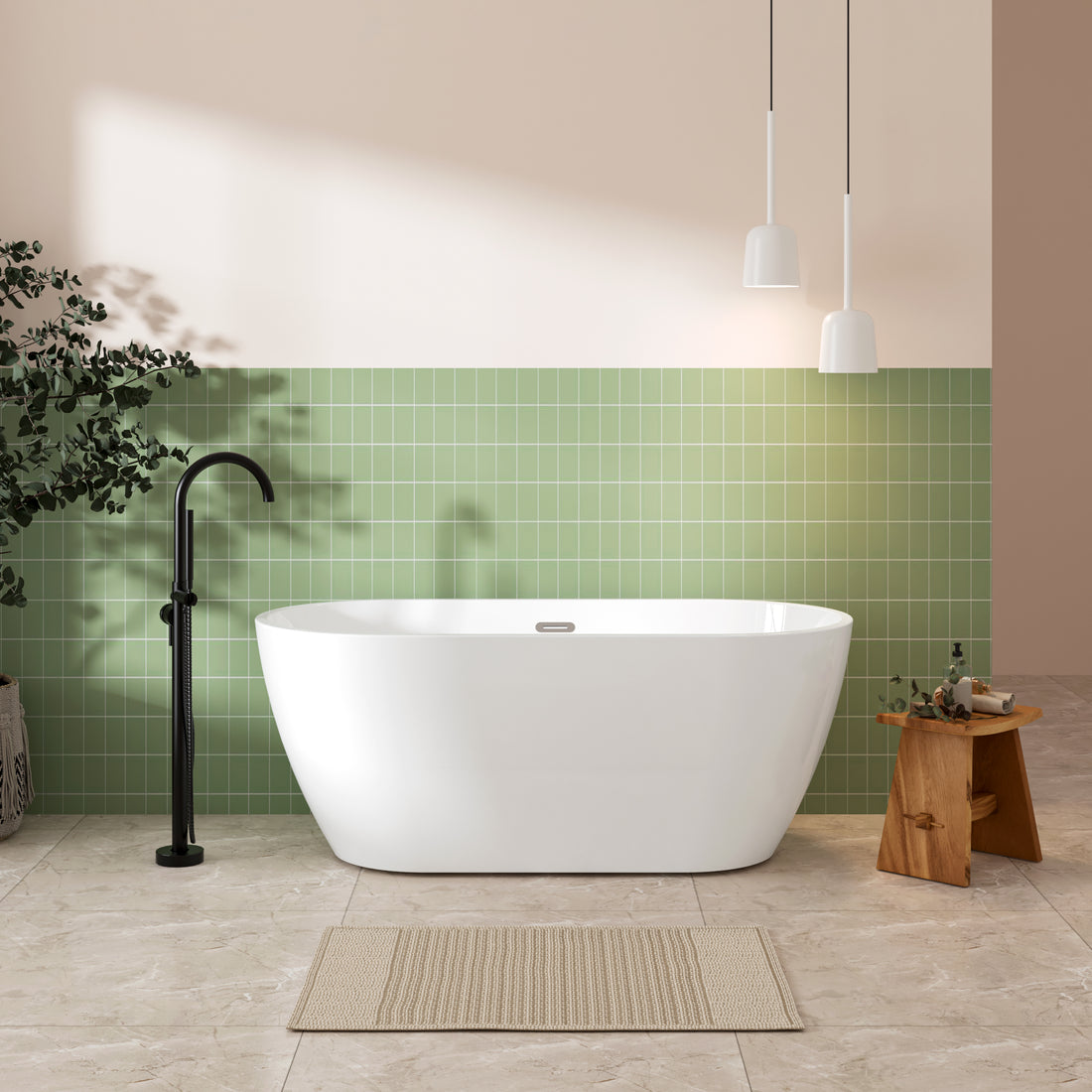 59'' Glossy Acrylic Freestanding Soaking Bathtub With Classic Slotted Overflow And Toe Tap Drain In Chrome, Cupc C Ertified, 02138 Glossy White Oval Bathroom Freestanding Tubs Polished 59 61 In Contemporary Soaking Center Acrylic Acrylic