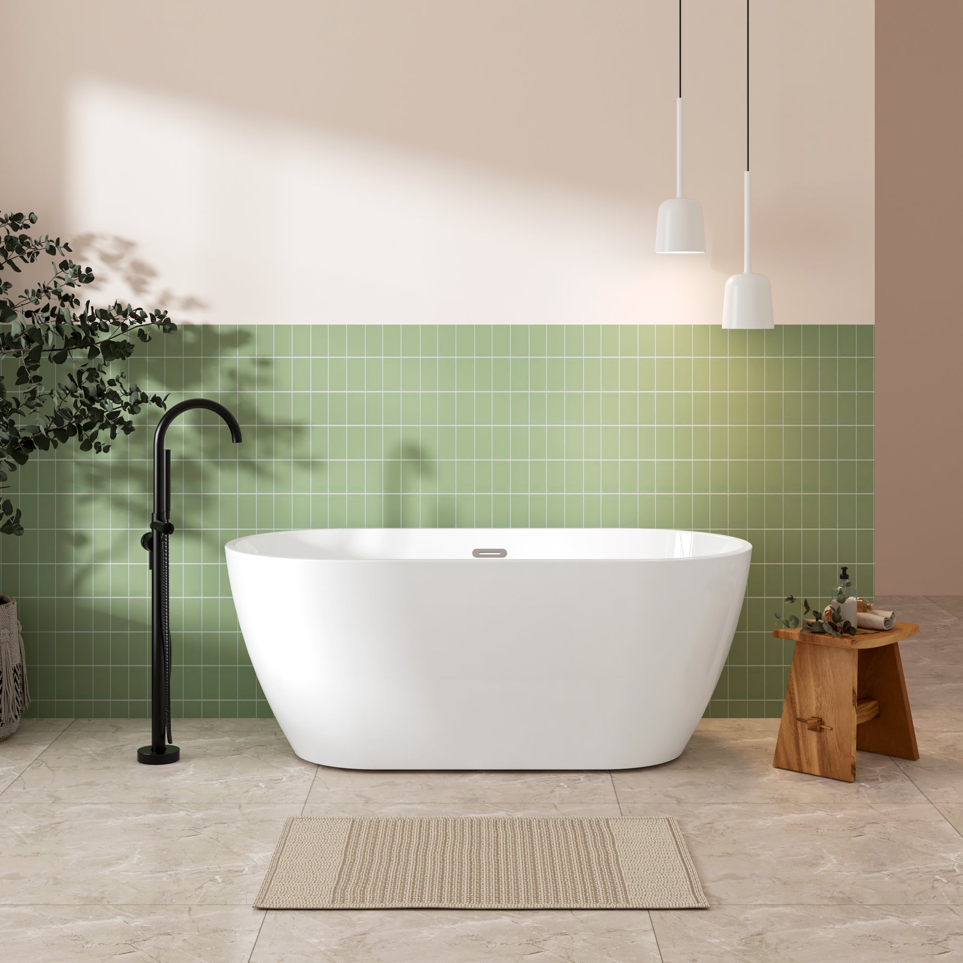 59'' Glossy Acrylic Freestanding Soaking Bathtub With Classic Slotted Overflow And Toe Tap Drain In Chrome, Cupc C Ertified, 02138 Glossy White Oval Bathroom Freestanding Tubs Polished 59 61 In Contemporary Soaking Center Acrylic Acrylic