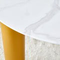 Round White Dining Table, Artificial Marble Glass Stickers, Golden Mdf Legs, Kitchen Dining Table, Living Room Dining Table 40 