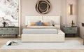 Queen Size Upholstered Platform Bed With Lateral Storage Compartments And Thick Fabric, Velvet, Beige Beige Velvet