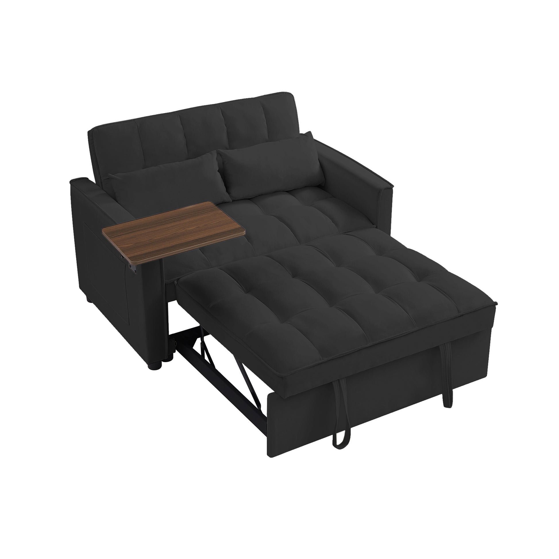 Black Velvet Loveseat Sofa Bed Black Wood Tufted Back Square Arms Foam Velvet 2 Seat
