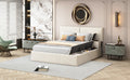 Queen Size Upholstered Platform Bed With Lateral Storage Compartments And Thick Fabric, Velvet, Beige Beige Velvet