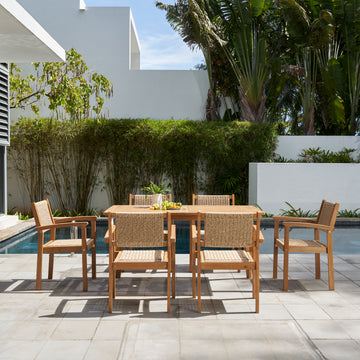 Mauricio 7 Piece Acacia Wood Dining Set With Stacking Chair Natural & Light Brown Acacia Wood