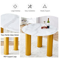 Round White Dining Table, Artificial Marble Glass Stickers, Golden Mdf Legs, Kitchen Dining Table, Living Room Dining Table 40 