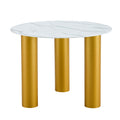 Round White Dining Table, Artificial Marble Glass Stickers, Golden Mdf Legs, Kitchen Dining Table, Living Room Dining Table 40 