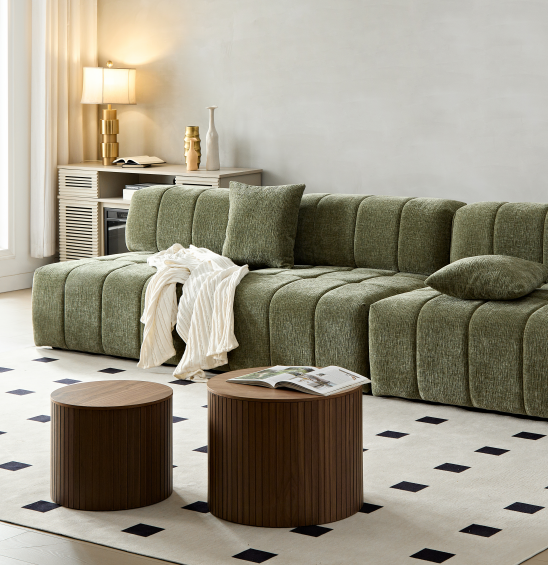 Mdf Nested Table Set 2 Pieces, Handcrafted Round Coffee Table In Living Lounge Area, Walnut Color Walnut Round Round Mdf